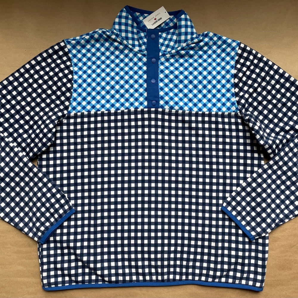 DRAPER JAMES x LANDS' END Serious Sweats Snap Neck PULLOVER Size: LARGE New